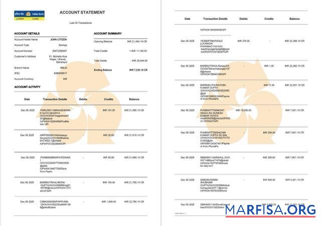 Realistic Indian Bank Allahabad account statement word 2 pages real example